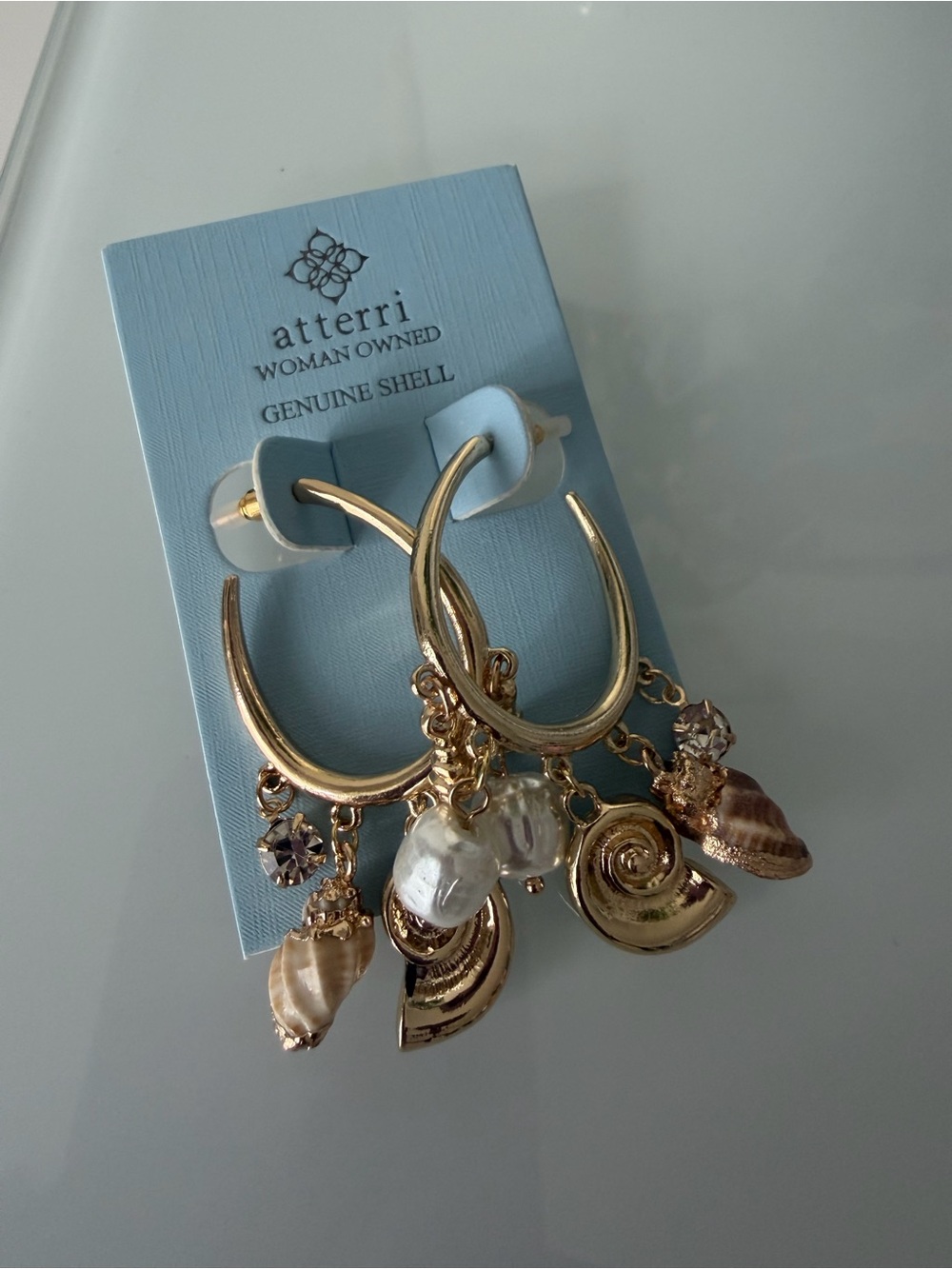 Atterri Gold Hoop Earrings with Shell & Pearl Charms